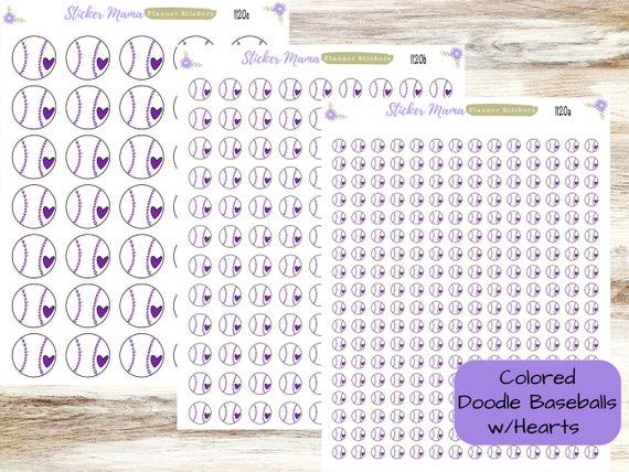 SS-1120 - COLORED DOODLE Baseball Planner Stickers  - Baseball Stickers - Baseball Games - Baseball Practice