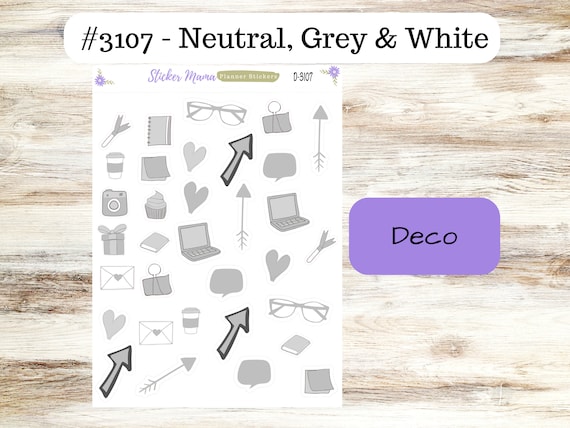 DECO-3107 || Neutral, Grey & White   || PLANNER STICKERS || Spring Stickers ||