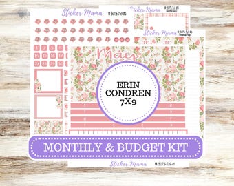 ERIN CONDREN Monthly Kit-3075  || 7X9 ||  Shabby Chic Roses Monthly  - 7x9 EC Any Monthly Kit - Monthly Planner Kits -  Monthly Budget