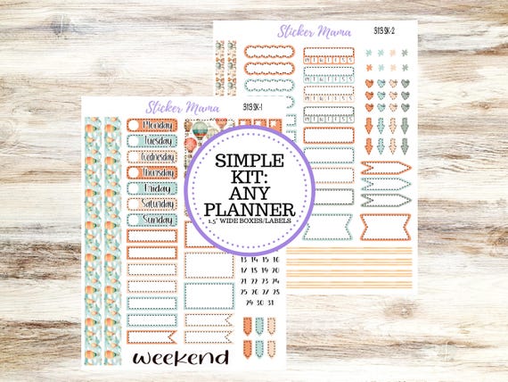 Simple Planner Sticker Kit | 1.5" Planner Stickers | Hot Air Balloons #3113