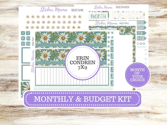 Erin Condren 7x9 Monthly Planner Sticker Kit | 3122 Vintage Bloom Undated Choose your Own Month | 11-25