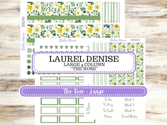 Laurel Denise Large Rose Planner Sticker Kit | 4-COLUMN (formerly project) | #3213 March Lucky Blossom | 11-25