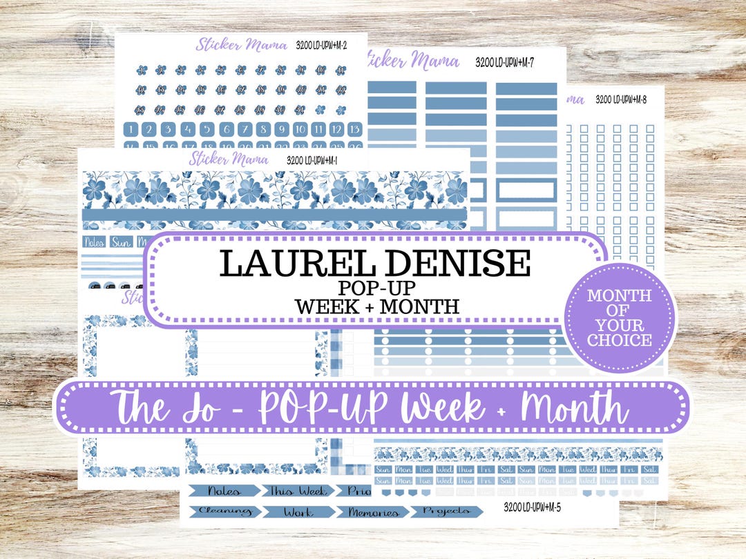 Laurel Denise Jo Planner Sticker Kit | Pop-up Week+month | Blue Blossom ...