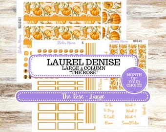 Laurel Denise Large Rose Planner Sticker Kit | 4-COLUMN | Month of your Choice Fall | Pumpkins & Cornstalks 3221 | 6-26
