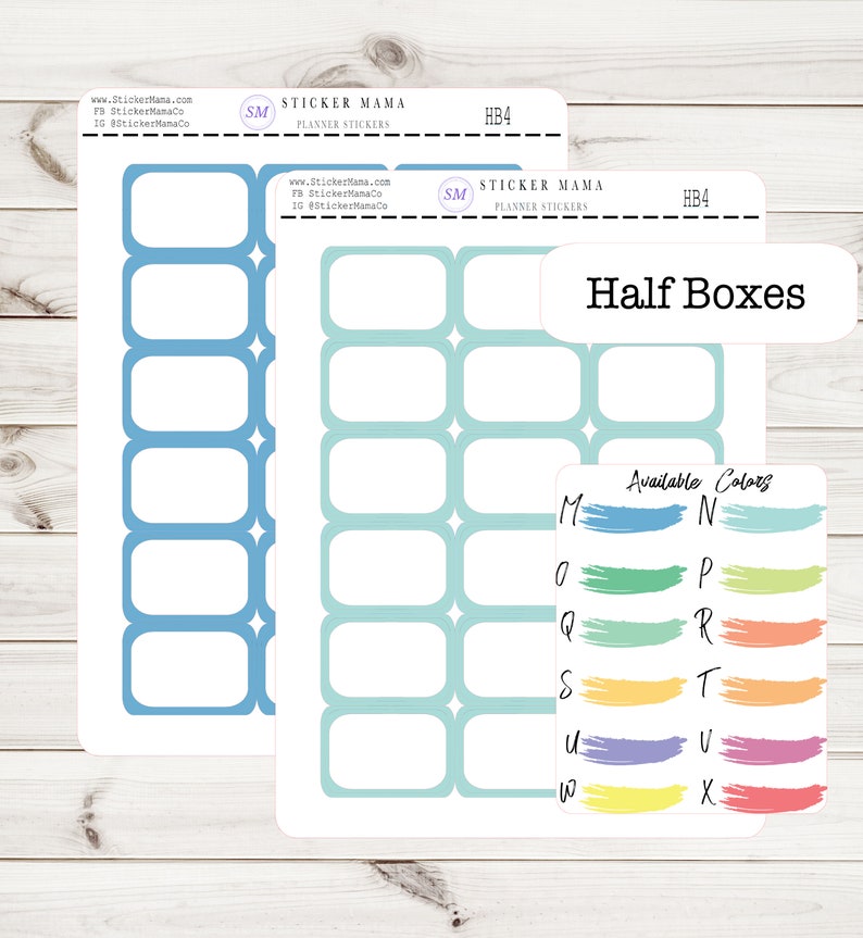 HALF BOX STICKERS 1" X 1.5" Half Box Labels Quarter Planner Box Ex ...
