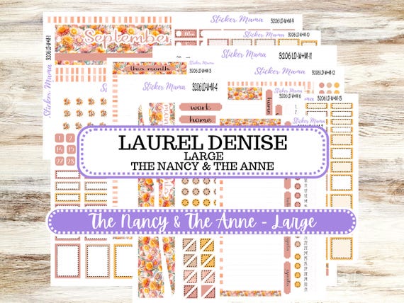 Laurel Denise Large Nancy & Large Anne Planner Sticker Kit | Vertical Horizontal Week + Month | September Sunflower Harvest 3206 | 6-26