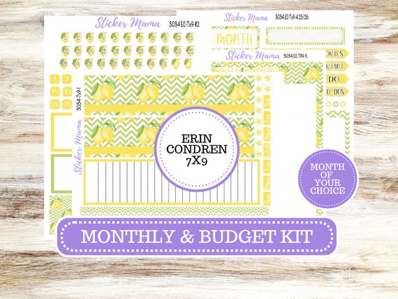 ERIN CONDREN Monthly Kit-3034 || 7X9 || Fresh Squeeze - 7x9 ec Monthly Kit - Month of your Choice Monthly Planner Kits || 11-25
