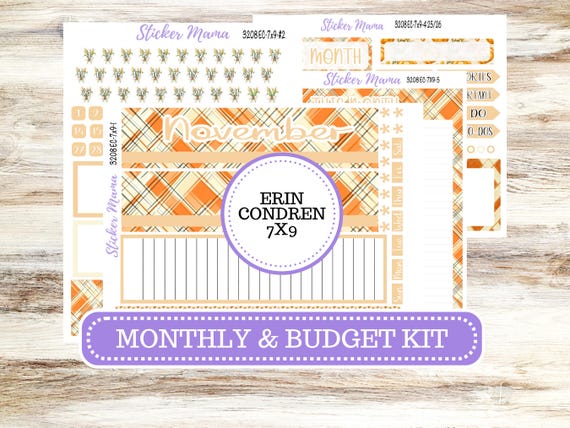 ERIN CONDREN Monthly Kit-3208 || 7X9 || Fall Fields - 7x9 ec November Monthly Kit - November Monthly Planner Kits -  Monthly Pages