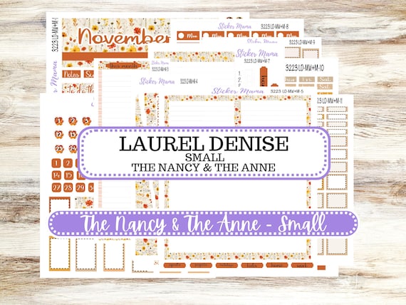 Laurel Denise Small Anne and Nancy Planner Sticker Kit | November #3223 Fall Pressed Flowers | 8-26