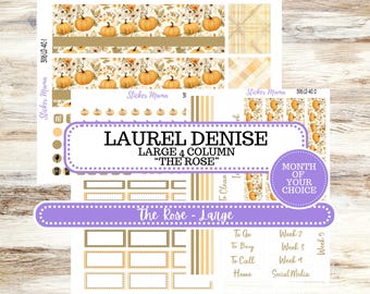 Laurel Denise Large Rose Planner Sticker Kit | 4-COLUMN | Month of your Choice Fall | Pumpkin Spice 3116 | 7-26