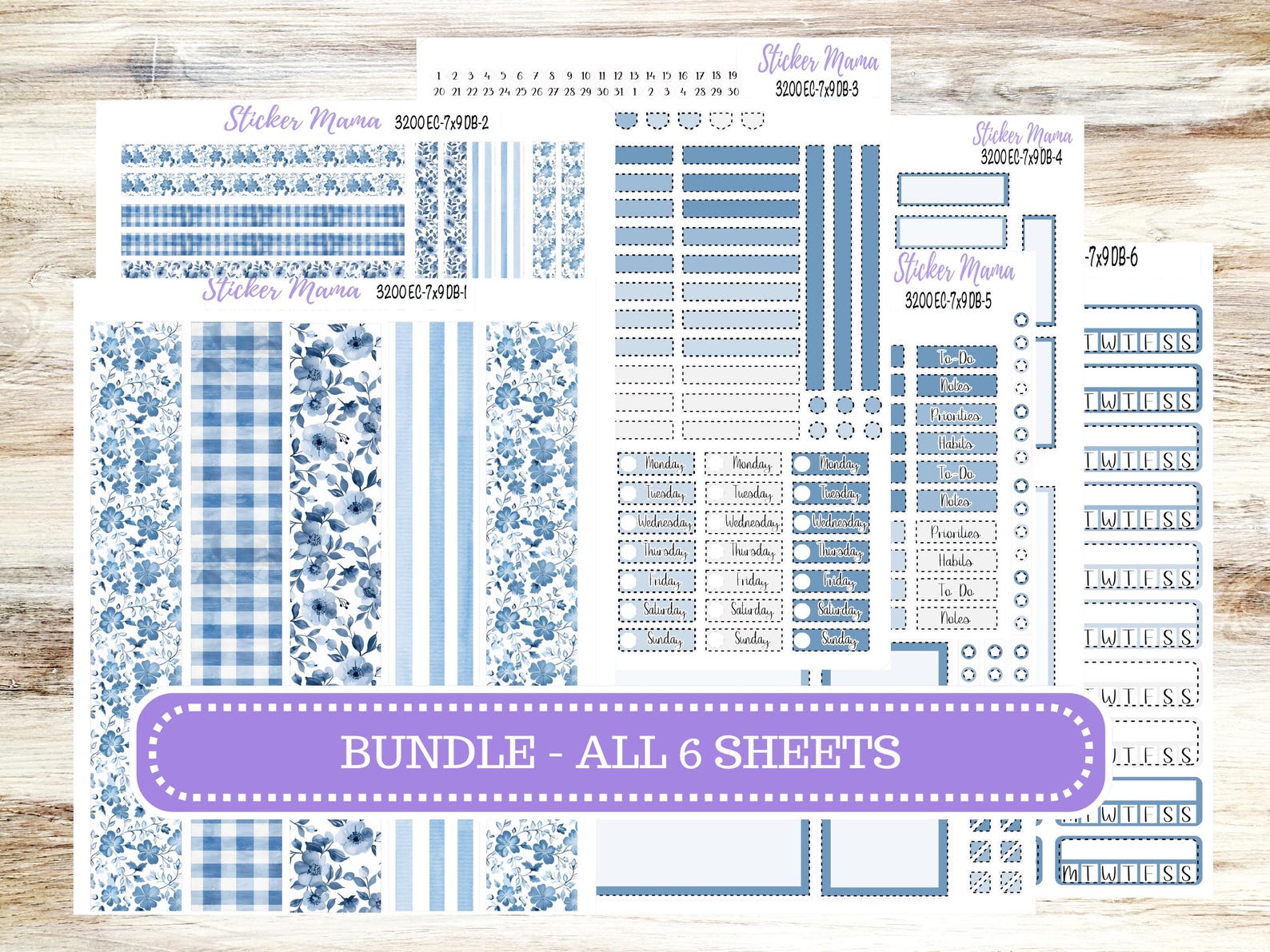 ERIN CONDREN Dashboard Planner Kit DB-3200 || Blue Blossom || Dashboard ...