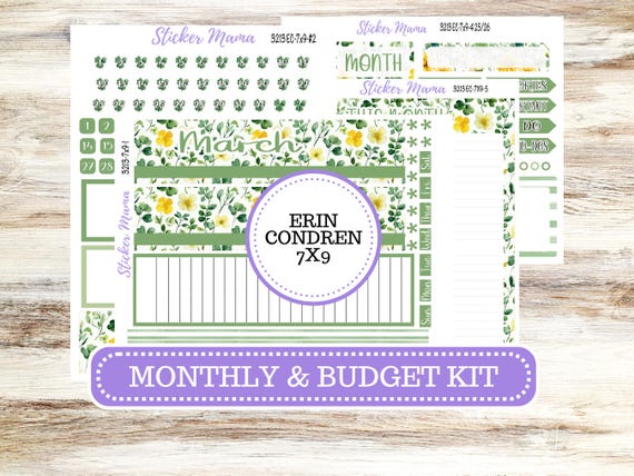 ERIN CONDREN Monthly Kit-3213 || 7X9 || Lucky Blossom - 7x9 ec March Monthly Kit - Monthly Planner Kits -  Monthly Pages || 11-25