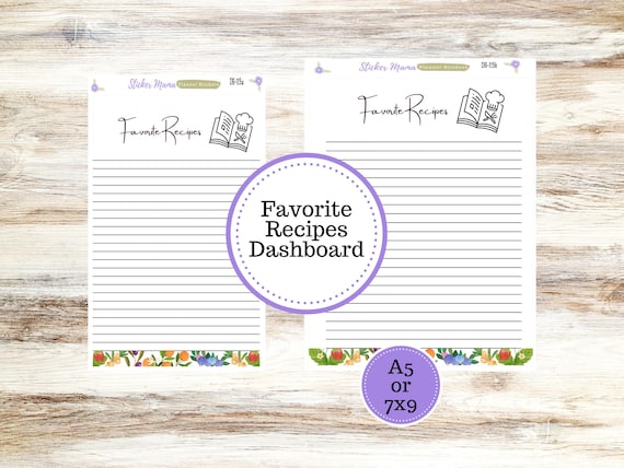 ERIN CONDREN Dashboard DB-113 || Favorite Recipes Planner Pages || Full Page Favorite Recipes Dashboard