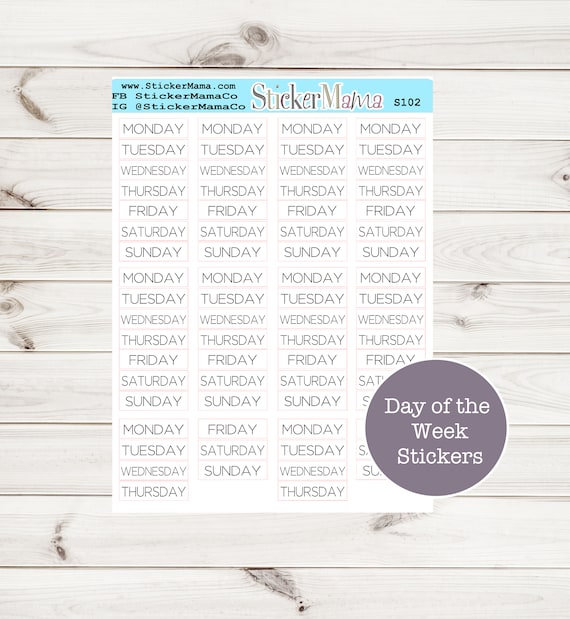 DAYS of the WEEK STICKERS S102 Days Week Sticker Day Function Sticker Planner Days of the Week Functional Script Day Functional Stickers