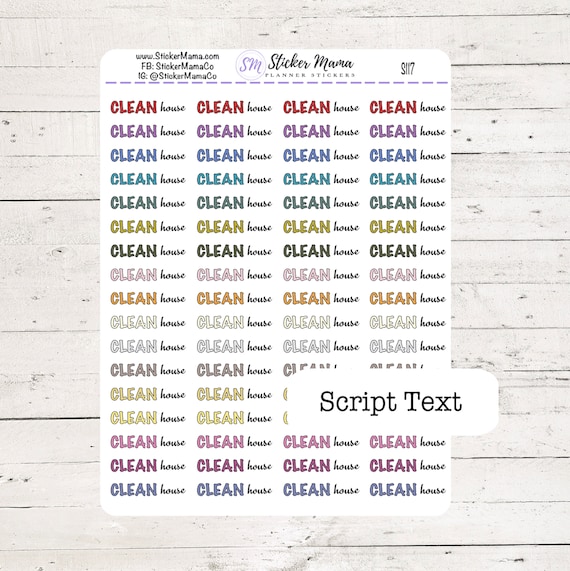 CLEAN HOUSE SCRIPT Planner Stickers S117 Color Script Font Planner Stickers For Work Planner Stickers Go to Work Sticker