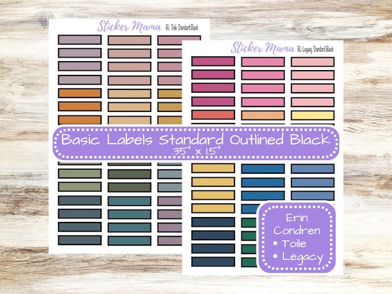 Basic Labels Standard Outline in Black | Erin Condren Toile | Erin Condren Legacy
