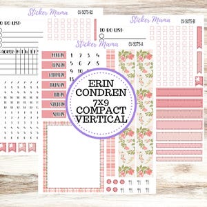 ERIN CONDREN 7x9 Compact Vertical-Kit #3075 || Shabby Chic Roses - Planner Stickers - Erin Condren Compact Vertical  Weekly Kit