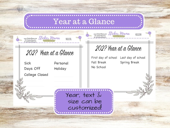 Year at a Glance | Year In a View | YG1203 Custom Planner Stickers | Goal Planning Year