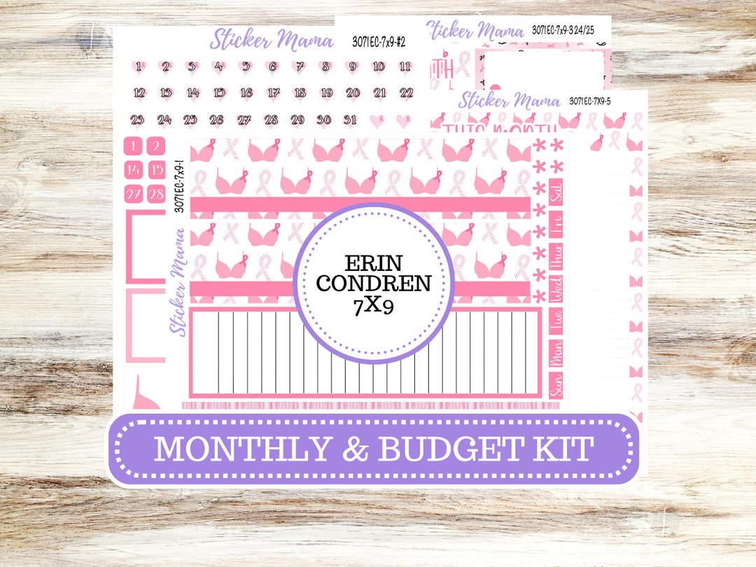 Erin Condren 7x9 Monthly Planner Sticker Kit | 3071 Breast Cancer ...
