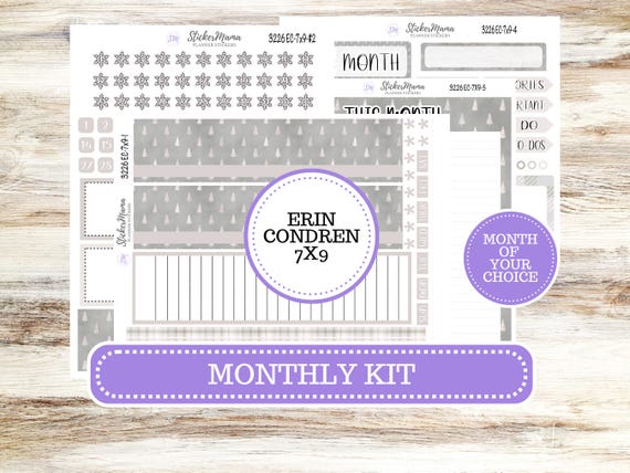 Erin Condren Monthly Planner Sticker Kit 3226 | Muted Frost | Month of Choice | 10-26