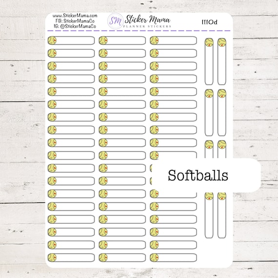 SS-1110d - DOODLE SOFTBALL Planner Label Stickers  - Softball Stickers - Softball Games - Softball Practice