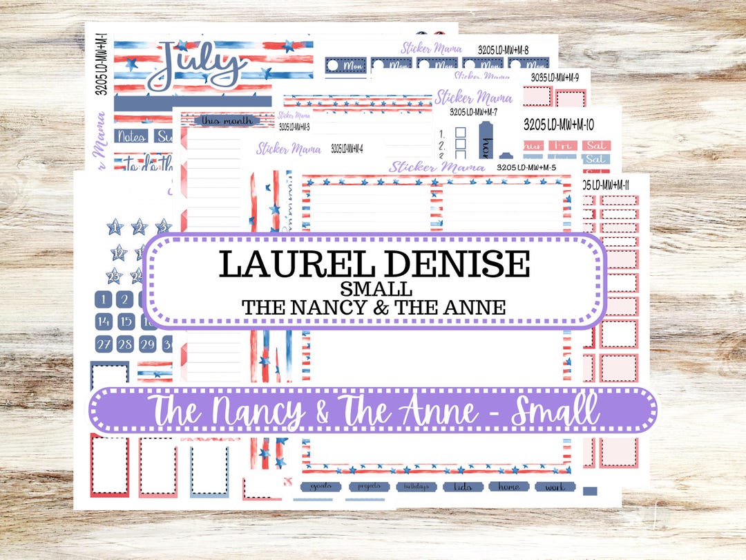 Laurel Denise Small Anne and Nancy Planner Sticker Kit | July Patriotic ...