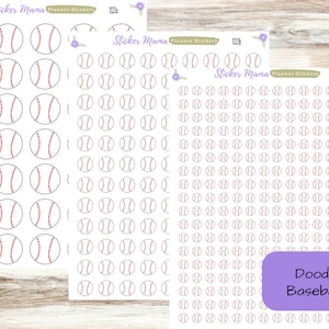 SS-1121 - DOODLE BASEBALL Planner Stickers  - Baseball Stickers - Baseball Games - Baseball Practice