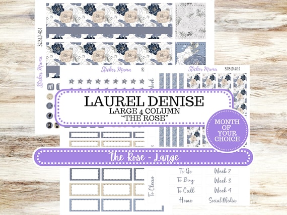 Laurel Denise Large Rose Planner Sticker Kit | 4-COLUMN (formerly project) | Month of your Choice #3215 Charming Roses | 1-26