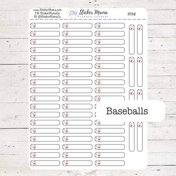 SS-1111d - DOODLE BASEBALL Planner Label Stickers  - Baseball Stickers - Baseball Games - Baseball Practice