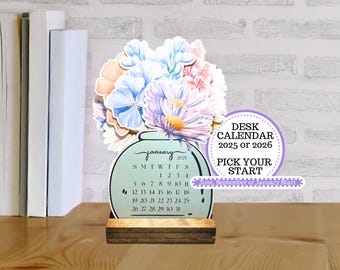 Flower Desk Calendar 2025 - 2026 || Holiday Gift || Christmas Gift || Teachers Gift || Co-Worker Gift || Birthday Gift