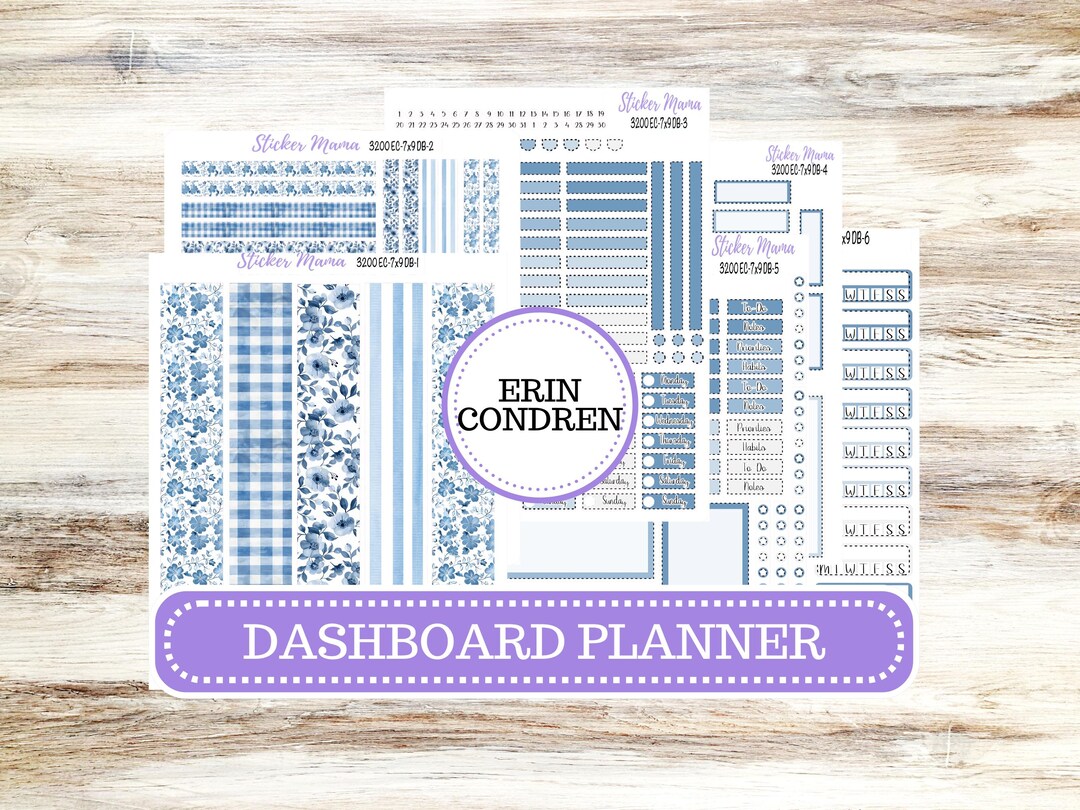 Erin Condren Dashboard Planner Sticker Kit | DB-3200 Blue Blossom - Etsy