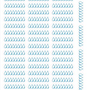 K&ouml;nnte beinhalten: Eine Planer-Sticker-Tabelle mit 112 blauen Regentropfen-Symbolen. Die Tabelle ist mit "Sticker Mama Planner Stickers" und "1132" beschriftet.