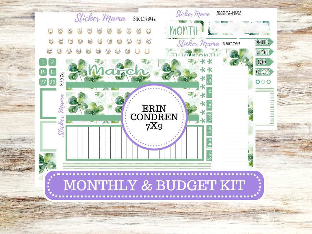Erin Condren 7x9 Life Planner Monthly Sticker Kit | March Shamrock ...