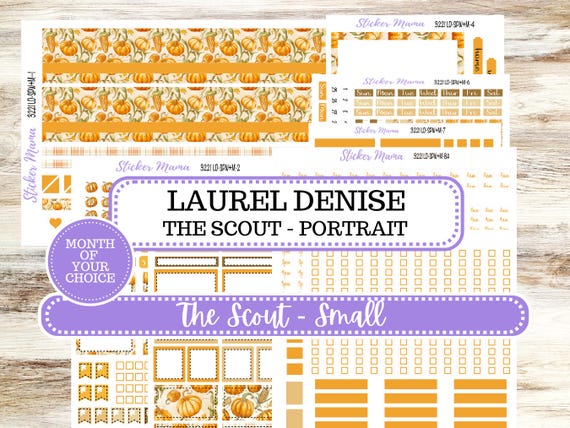 Laurel Denise Small Scout Planner Sticker Kit | Portrait Weekly + Monthly | Choose Your Month Fall | 3221 Pumpkin & Cornstalk | 6-26