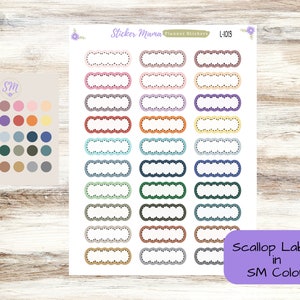 EC DASHED SCALLOP Stickers  || .56&quot; x 1.5&quot; || StickerMama Colorway