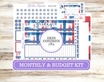 ERIN CONDRE Monthly  Kit-3205 || 7X9 || Patriotic Festivities Stickers  || - ec July Monthly Kit - Monthly Planner Kits - Monthly Budget
