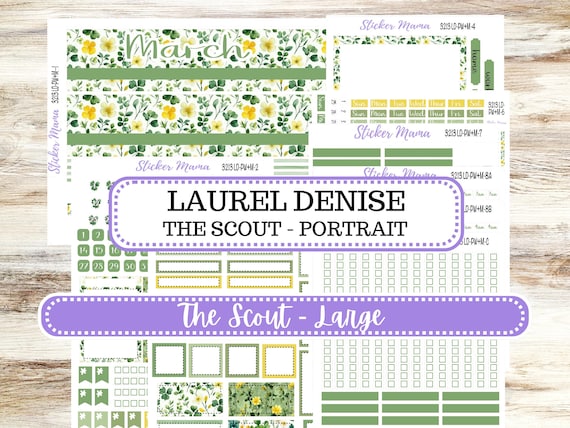 Laurel Denise Large Scout Planner Sticker Kit | Portrait Weekly + Monthly | March Lucky Blossom #3213 | 11-25