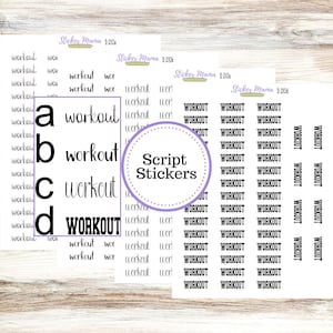 WORKOUT SCRIPT STICKERS S210 || Script Font Planner Stickers || Workout Planner Stickers || Workout Stickers