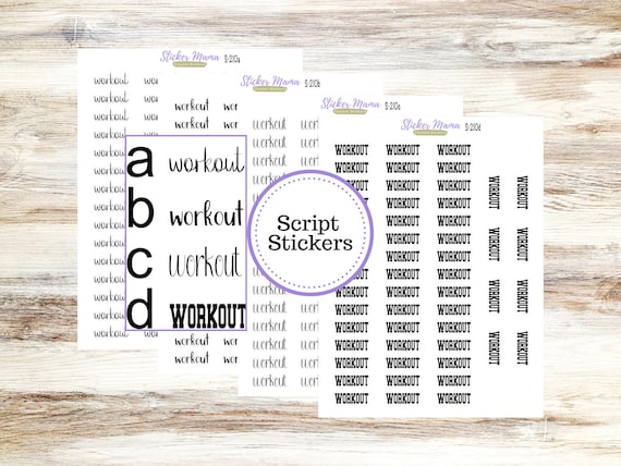 WORKOUT SCRIPT STICKERS S210 || Script Font Planner Stickers || Workout Planner Stickers || Workout Stickers