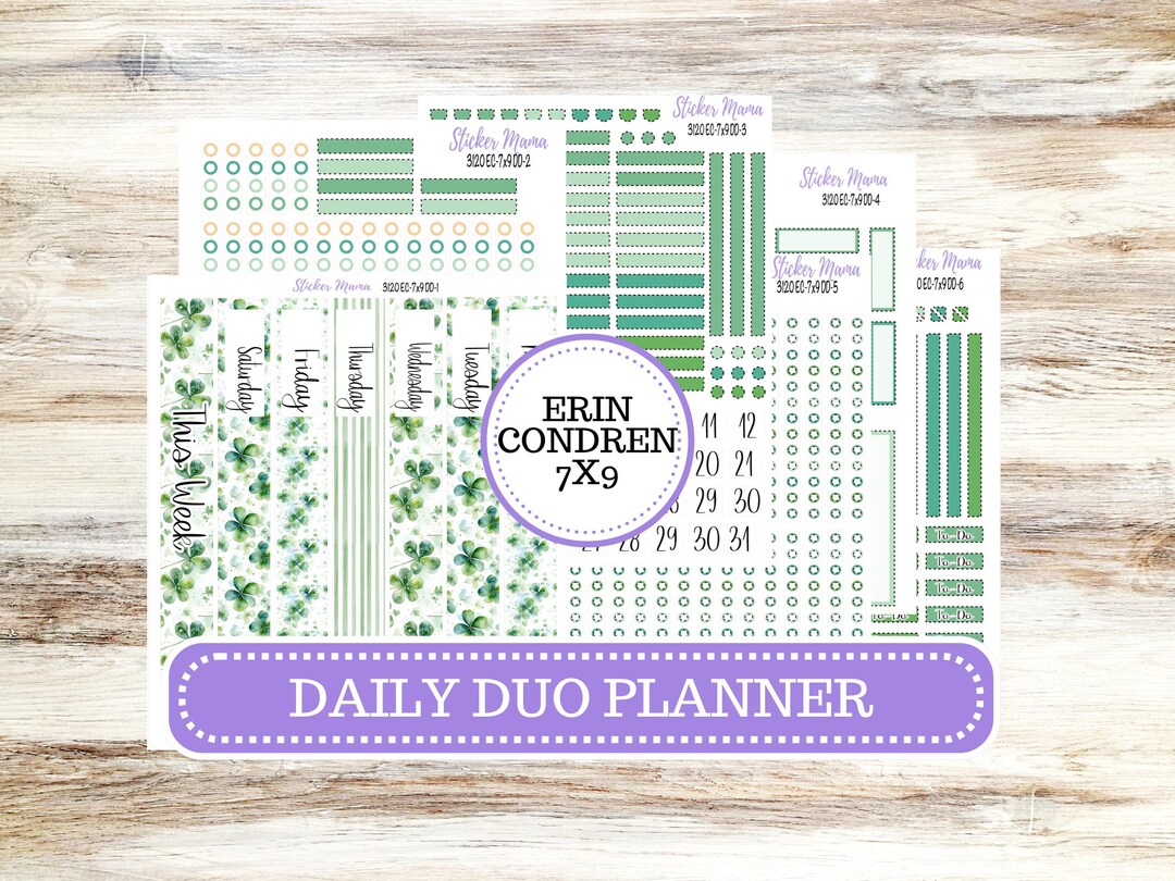 Erin Condren Daily Duo Planner Sticker Kit | DD-3120 March Shamrock ...