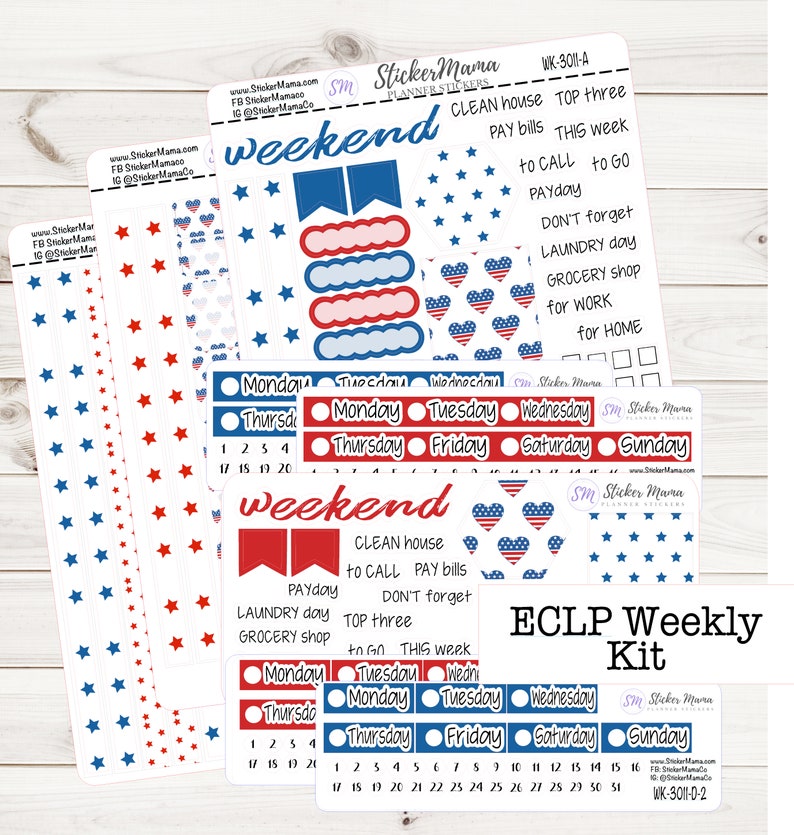 PATRIOTIC WEEKLY STICKERS 3011 Weekly Sticker Planner Weekly | Etsy