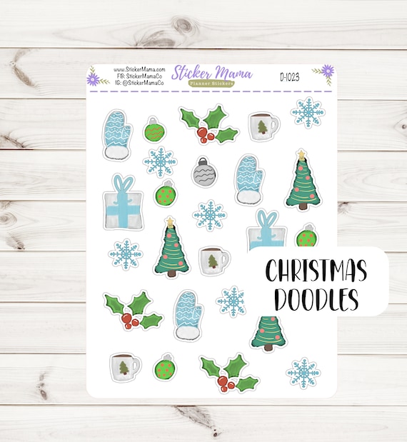 DECO-1023 || CHRISTMAS DOODLES Planner Stickers || Winter Stickers || Planner Stickers for Winter