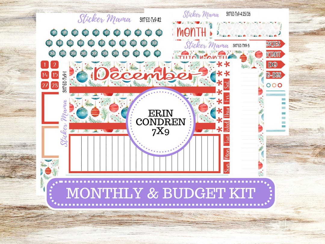 ERIN CONDREN Monthly Kit-3117 || 7X9 || - 7x9 Ec December Monthly Kit ...