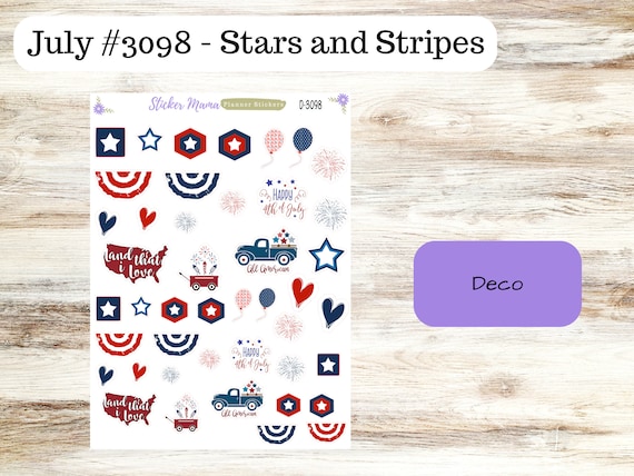DECO-3098 "Stars and Stripes"  || Patriotic PLANNER STICKERS || Spring Stickers || Planner Stickers for Winter || Easter Planner Stickers
