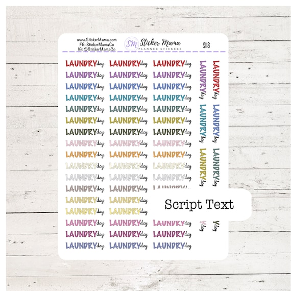 LAUNDRY DAY SCRIPT Planner Stickers S118 Color Script Font Planner Stickers For Work Planner Stickers Go to Work Sticker