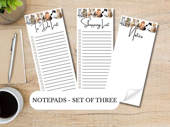 Feline Friends  - Dog Notepads | Set of Three | 3.5 x 8 | To Do List | Shopping List | Notes