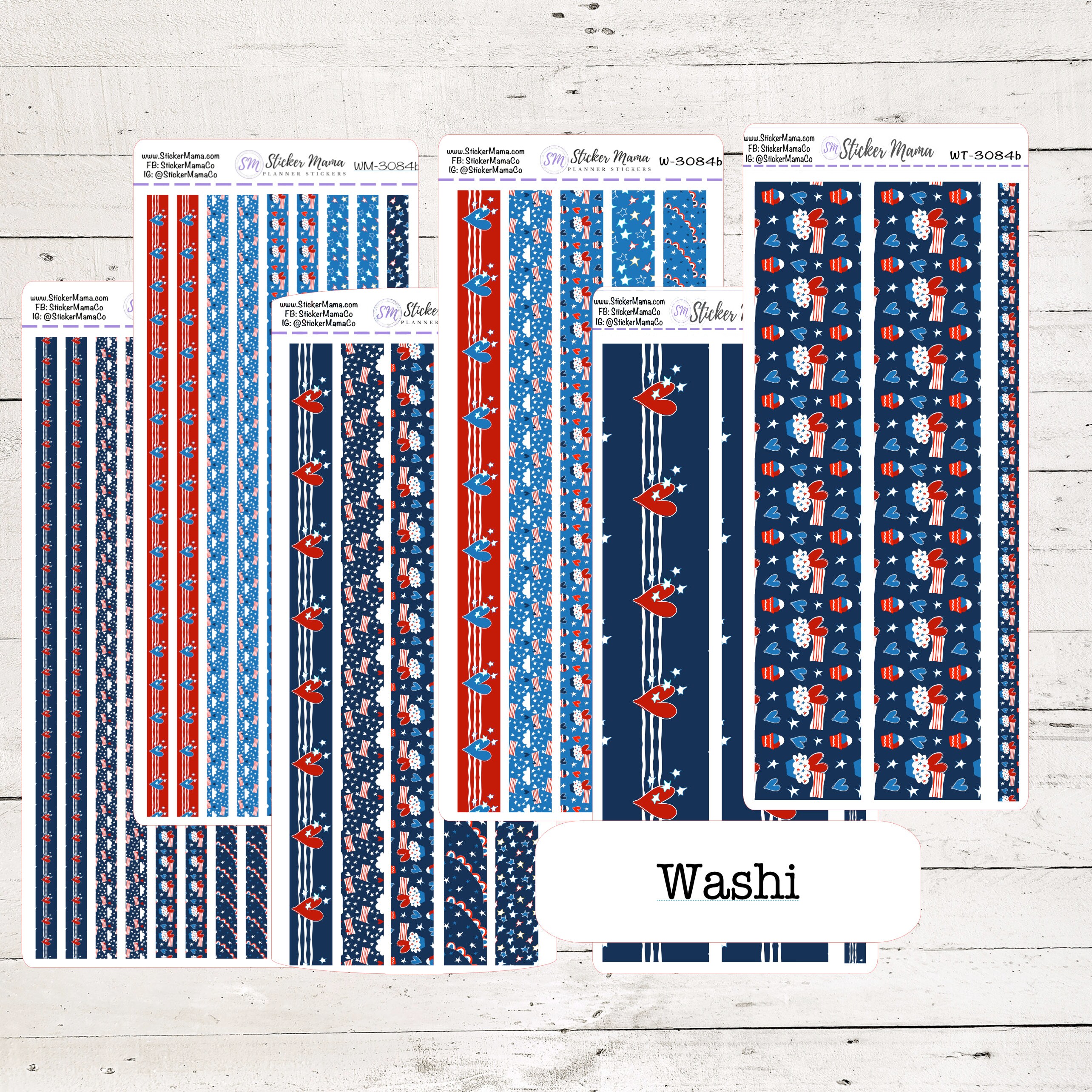 HS605 4th of July Collection Washi and Bottom Washi Planner Stickers HS605 4th of July Collection Washi and Bottom Washi Planner Stickers