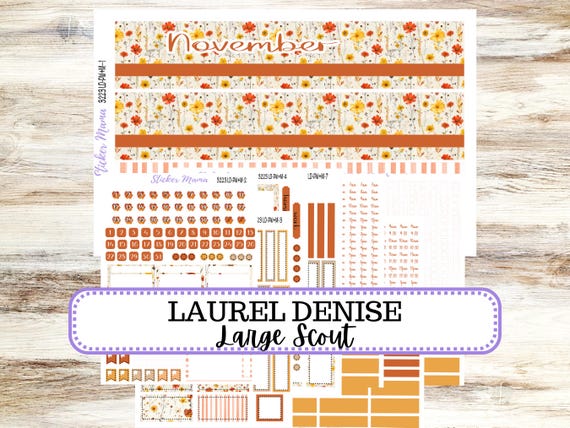 Laurel Denise Large Scout Planner Sticker Kit | Portrait Weekly + Monthly | #3223 November Fall Pressed Flower | 8-26