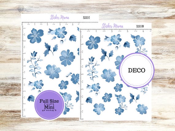 DECO-3200 || Cool Blue Deco || PLANNER STICKERS || Floral Stickers ||