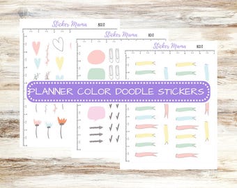 Colored Doodle Planner Stickers | Floral Pastel Deco | Functional Planner Accessories